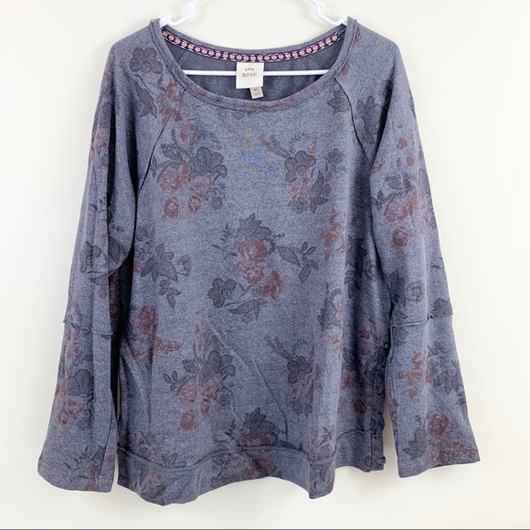 Knox Rose Dark Purple Floral Lace Up Side Sweater
